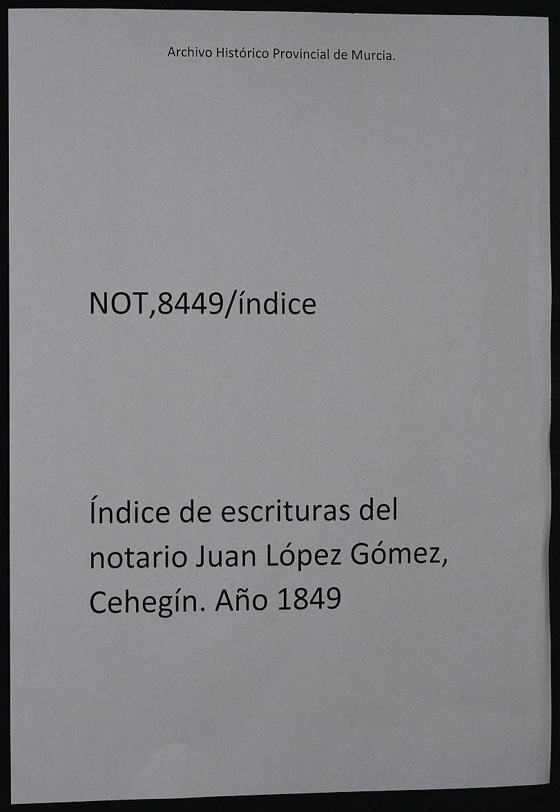 Registro de Juan Gómez López, Cehegín de 1849.