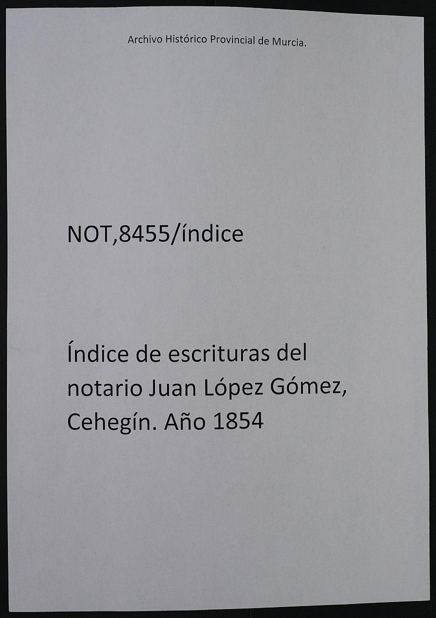 Registro de Juan Gómez López, Cehegín de 1854.
