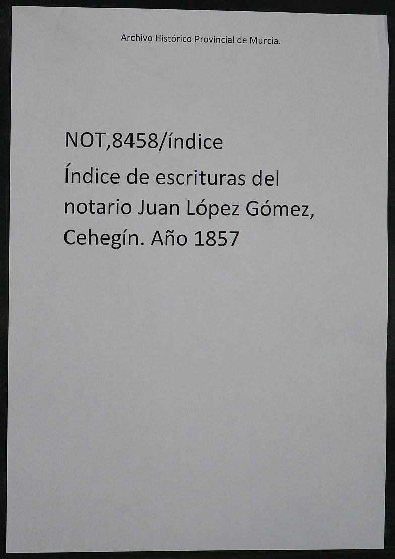 Registro de Juan Gómez López, Cehegín de 1857.