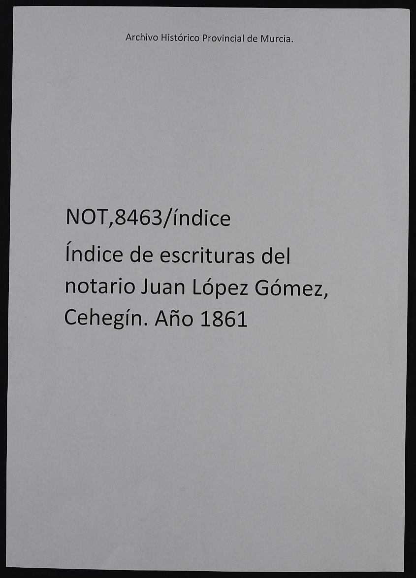 Registro de Juan Gómez López, Cehegín de 1861.