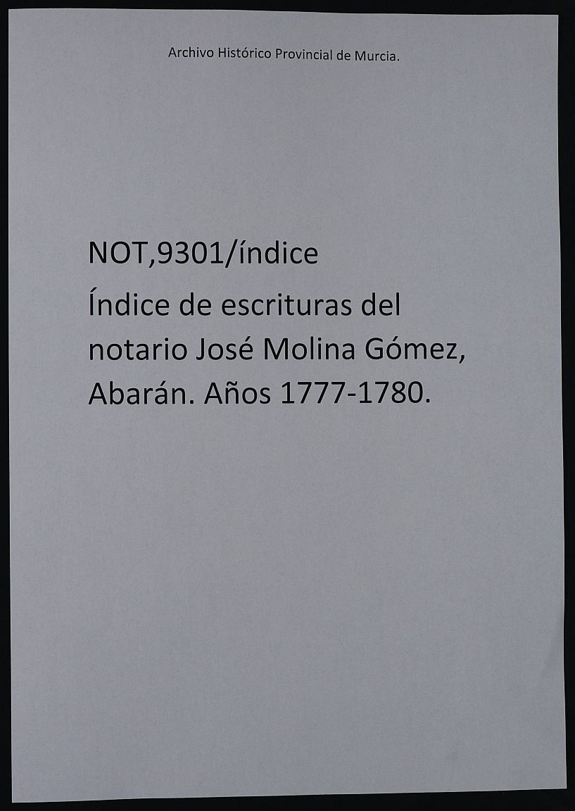 Registro de José Molina Gómez, Abarán. Años 1777-1780.