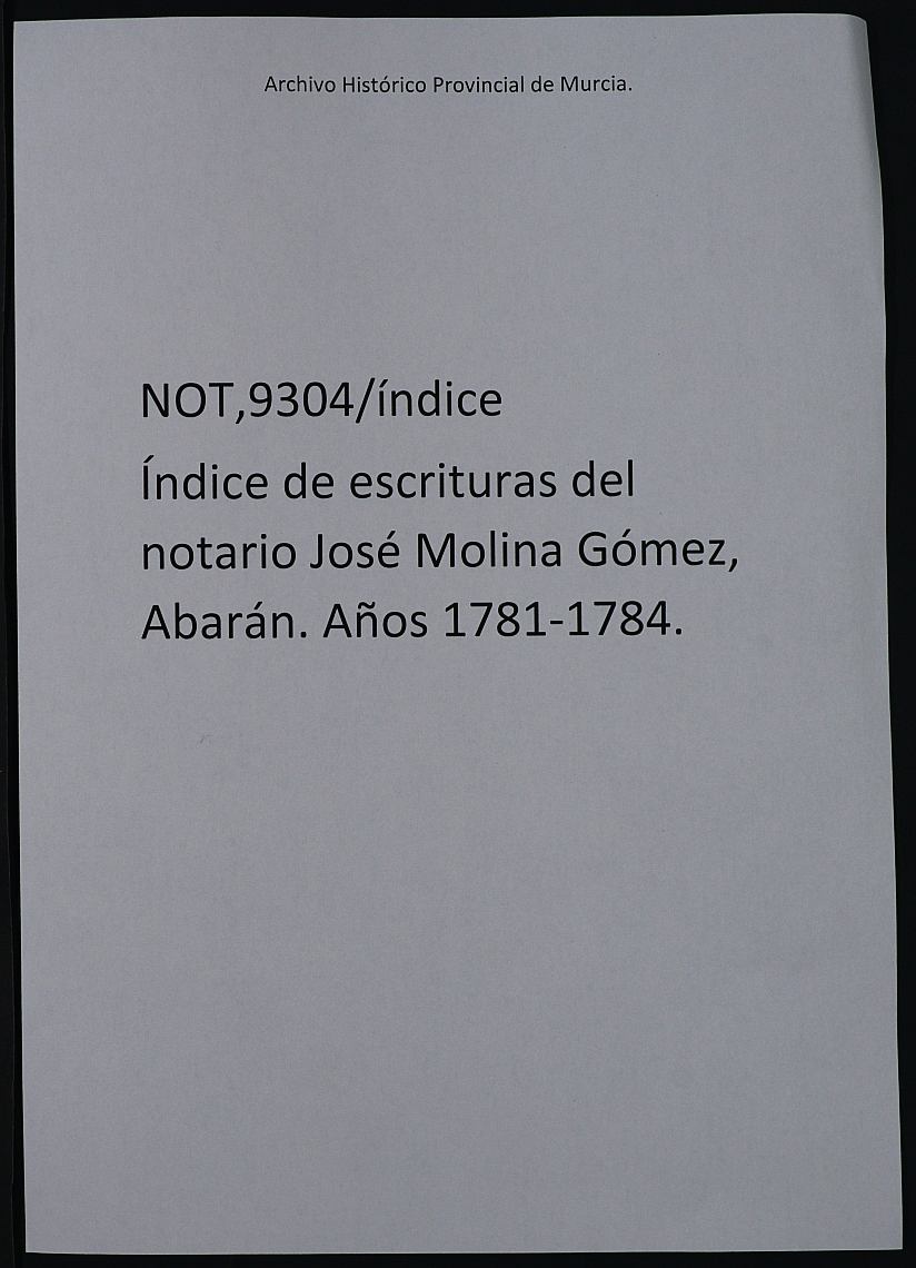 Registro de José Molina Gómez, Abarán. Años 1781-1784.