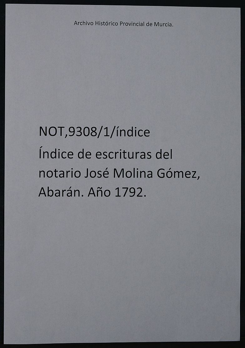 Registro de José Molina Gómez, Abarán. Año 1792.
