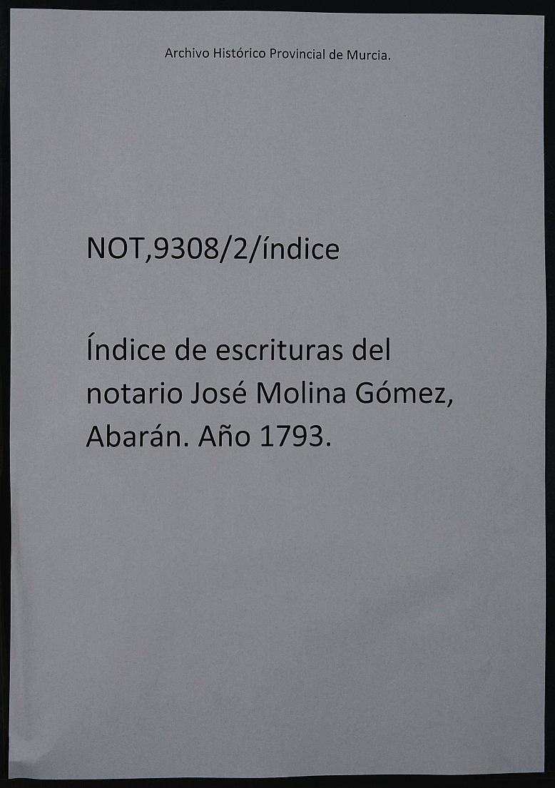 Registro de José Molina Gómez, Abarán. Año 1793.
