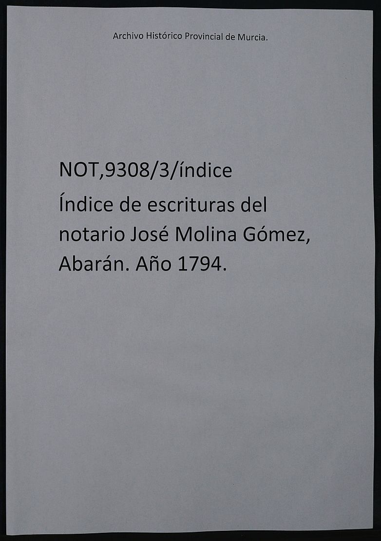 Registro de José Molina Gómez, Abarán. Año 1794.