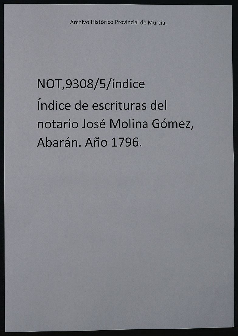 Registro de José Molina Gómez, Abarán. Año 1796.