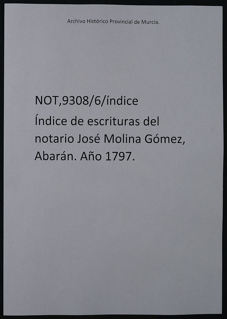 Registro de José Molina Gómez, Abarán. Año 1797.