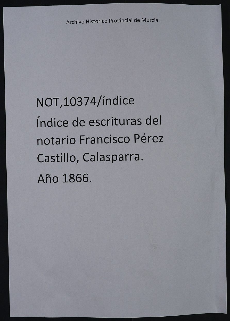 Registro de Francisco Pérez Castillo, Calasparra. Año 1866.