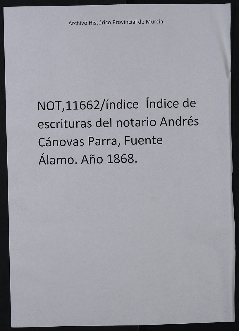 Registro de Andrés Cánovas Parra, Fuente Álamo de 1868.