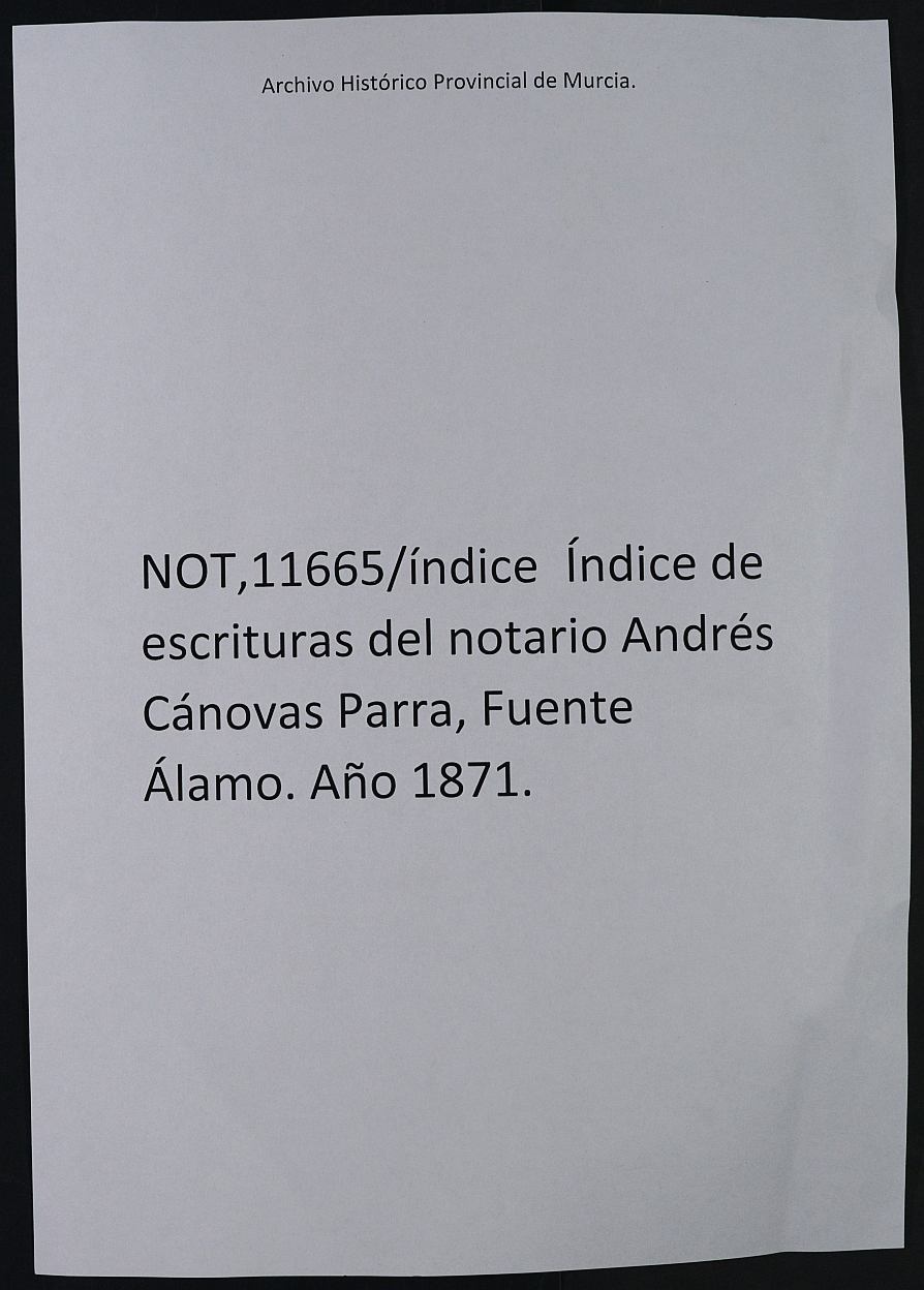 Registro de Andrés Cánovas Parra, Fuente Álamo de 1871.
