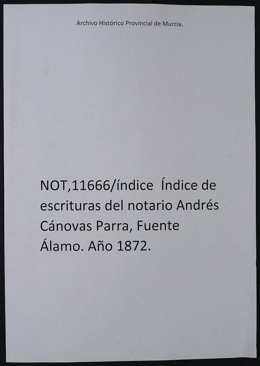 Registro de Andrés Cánovas Parra, Fuente Álamo de 1872.