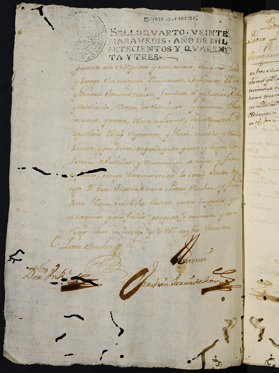 Registro de Joaquín García de León, Cartagena: Escribano de Marina. Año 1743.