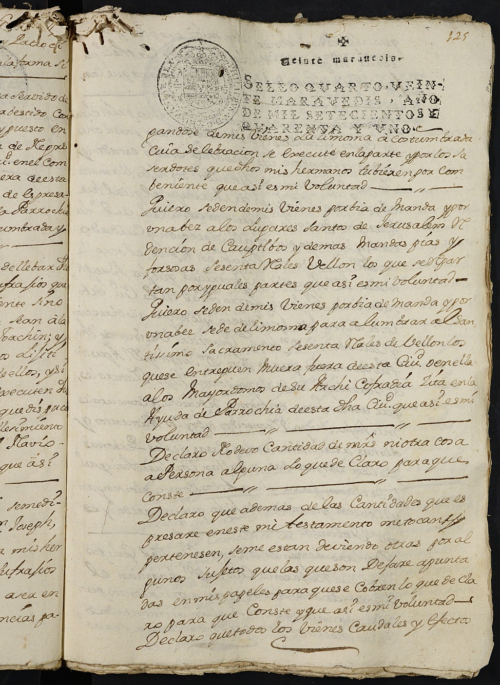 Registro de Joaquín García de León, Cartagena: Escribano de Marina. Año 1744.