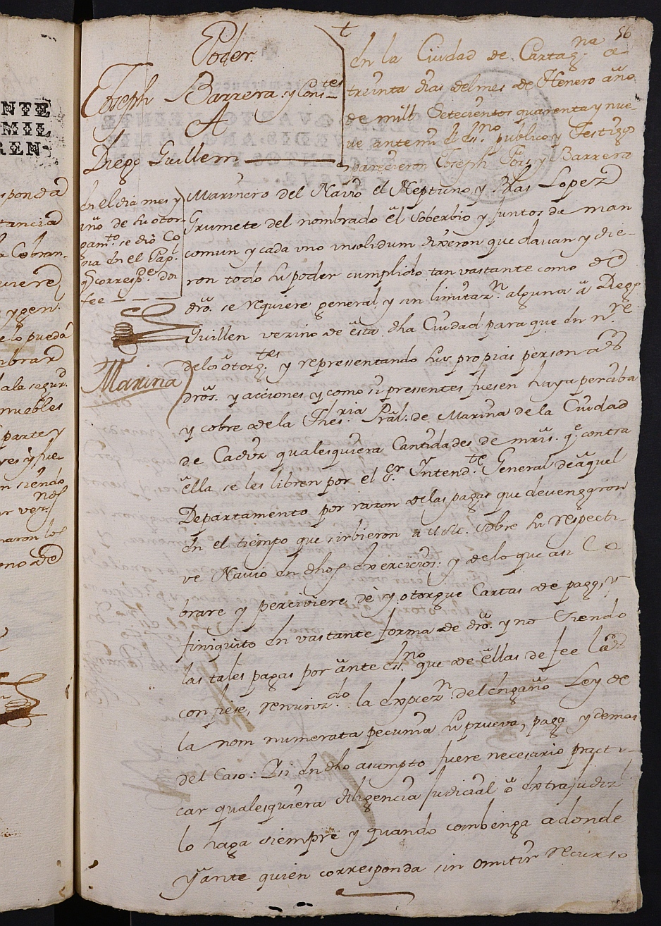 Registro de Joaquín García de León, Cartagena: Escribano de Marina. Año 1749.