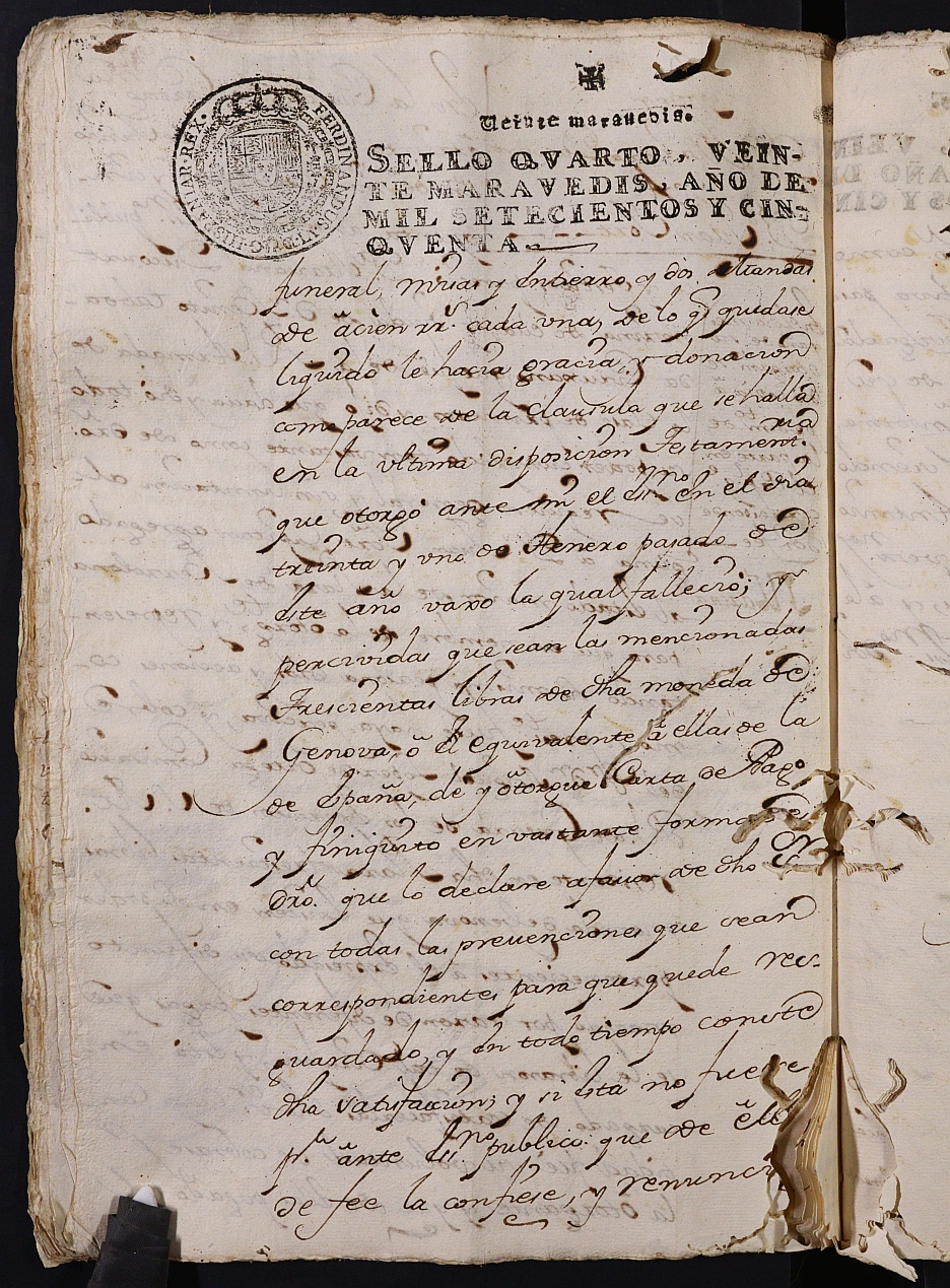 Registro de Joaquín García de León, Cartagena: Escribano de Marina. Año 1750.