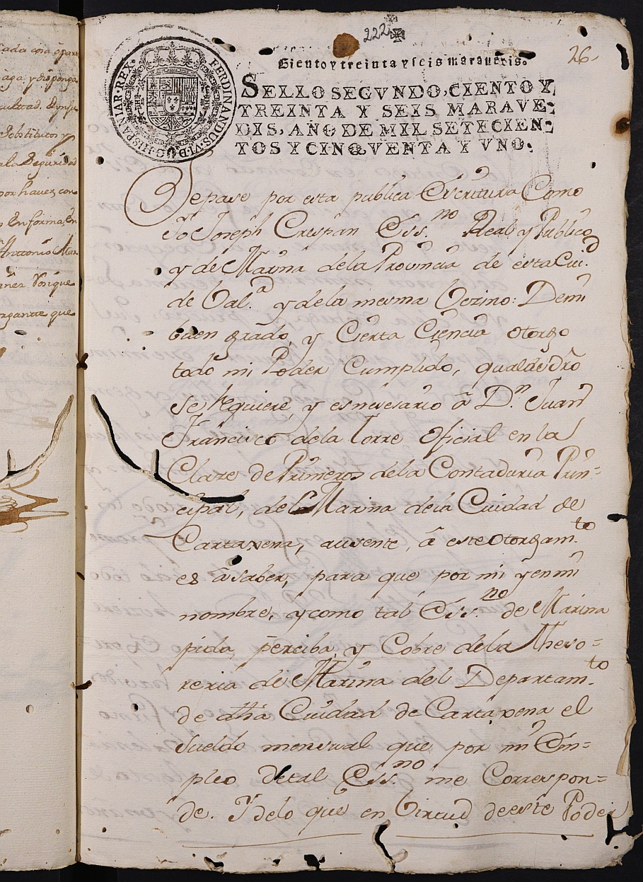 Registro de Joaquín García de León, Cartagena: Escribano de Marina. Años 1750-1752.