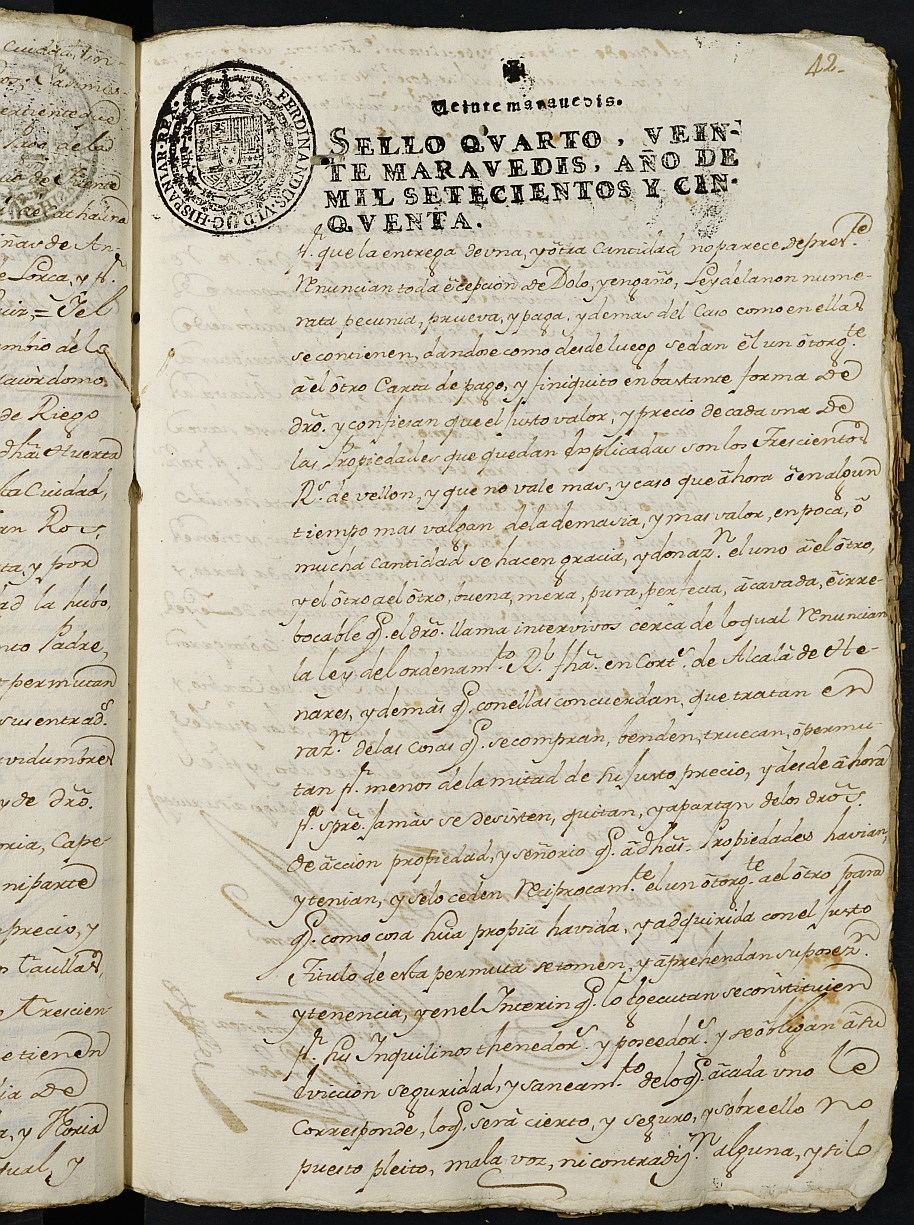 Registro de Fernando Jiménez de Pineda, Cartagena. Años 1750-1751.