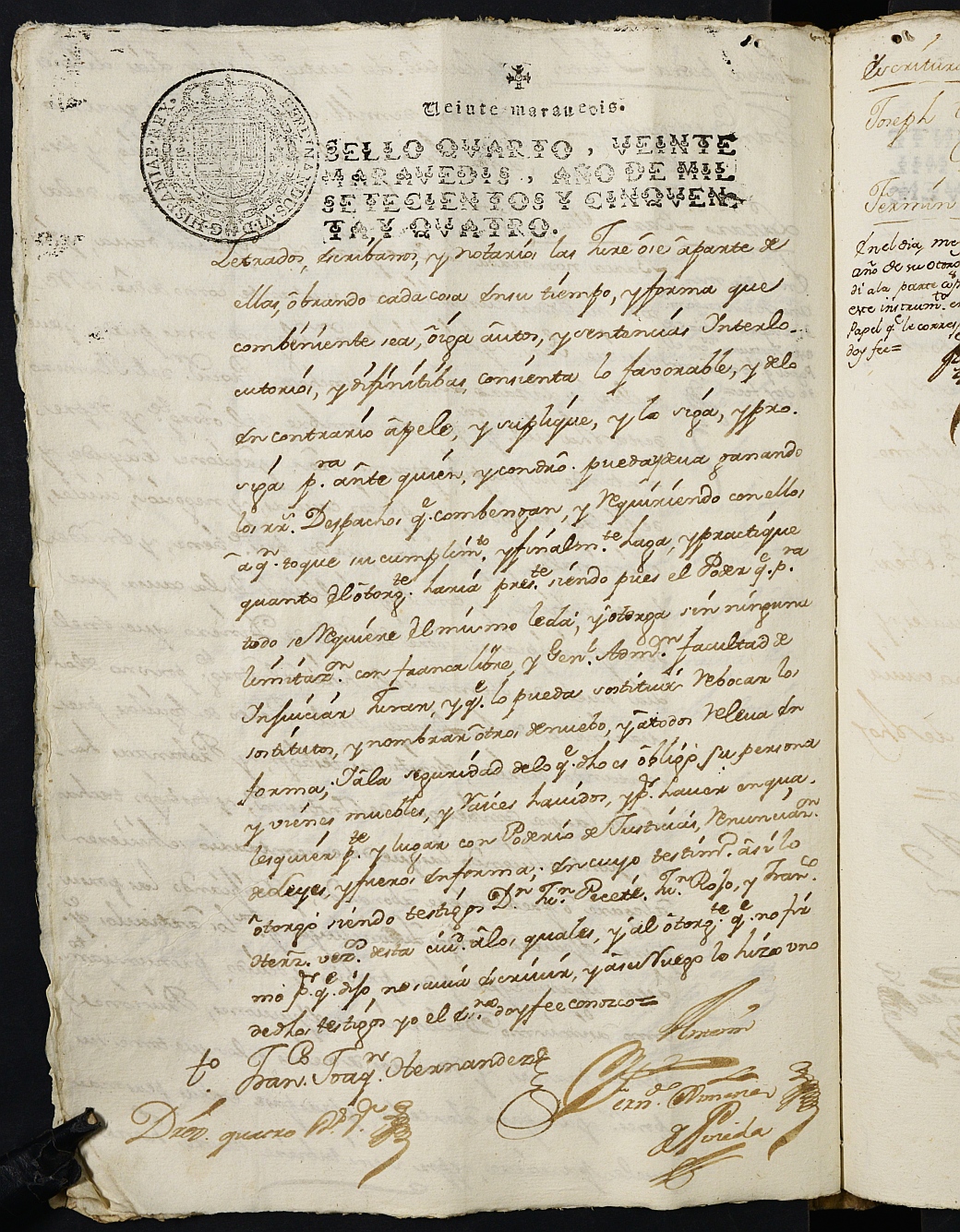 Registro de Fernando Jiménez de Pineda, Cartagena: Escribano de Marina. Años 1754-1755.