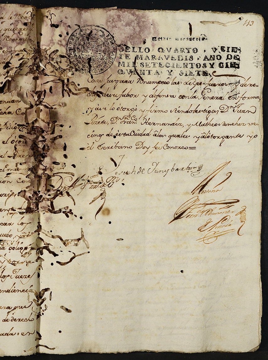 Registro de Fernando Jiménez de Pineda, Cartagena: Escribano de Marina. Año 1757.