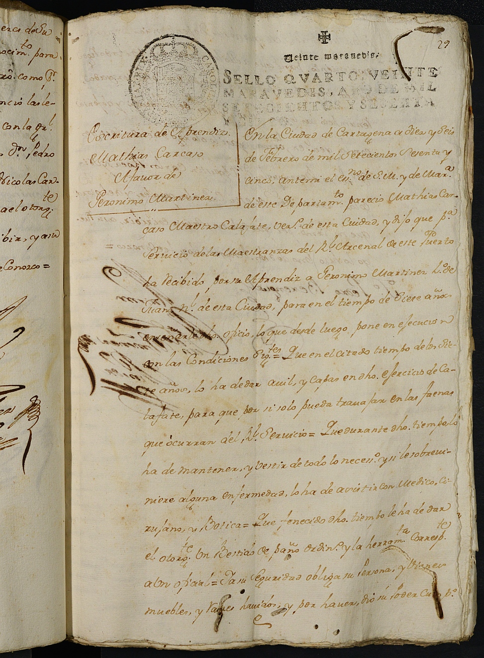 Registro de Fernando Jiménez de Pineda, Cartagena: Escribano de Marina. Años 1765-1769.