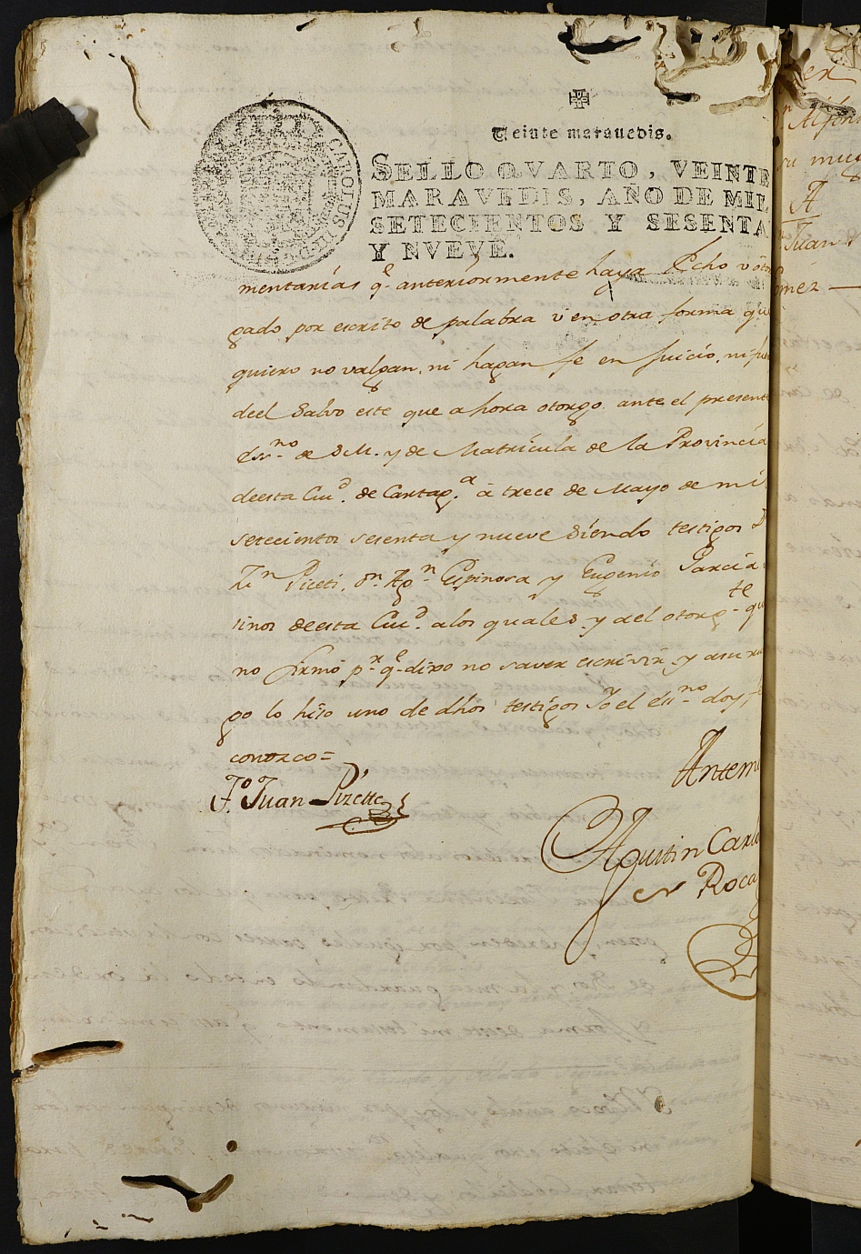 Registro de Agustín Carlos Roca, Cartagena: Escribano de Marina. Años 1769-1770.