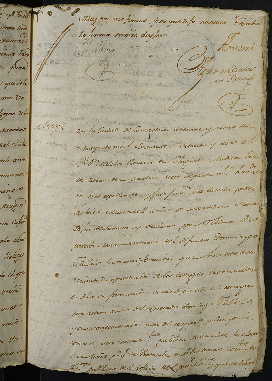 Registro de Agustín Carlos Roca, Cartagena. Año 1772.