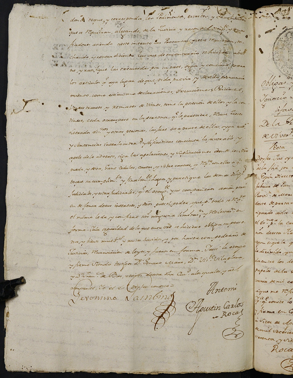 Registro de Agustín Carlos Roca, Cartagena. Año 1777.