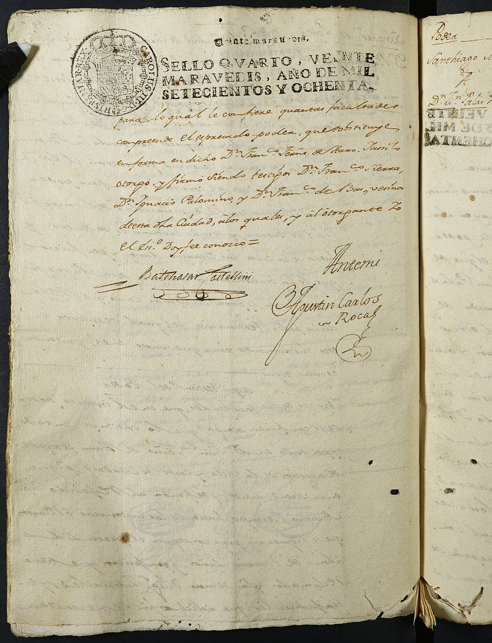 Registro de Agustín Carlos Roca, Cartagena. Año 1780.