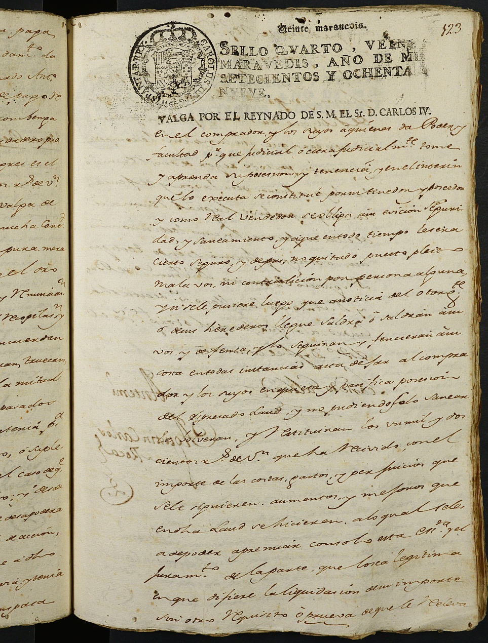 Registro de Agustín Carlos Roca, Cartagena: Escribano de Marina. Año 1789.