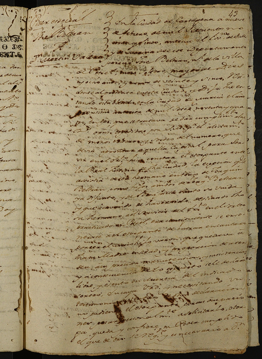 Registro de Agustín Carlos Roca, Cartagena: Escribano de Marina. Año 1795.