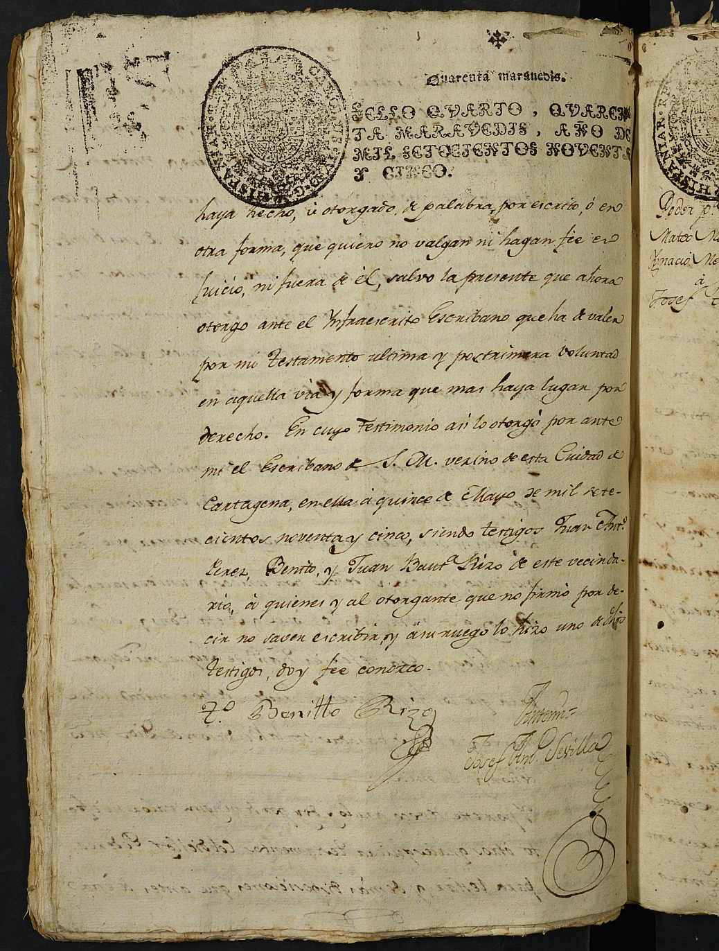 Registro de Agustín Carlos Roca, Cartagena: Escribano de Marina. Años 1795-1797.