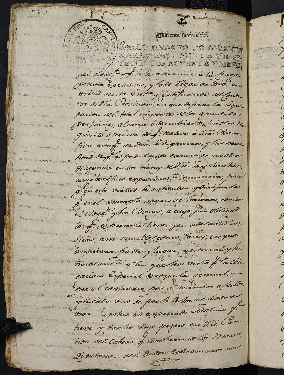 Registro de Agustín Carlos Roca, Cartagena: Escribano de Marina. Año 1797.