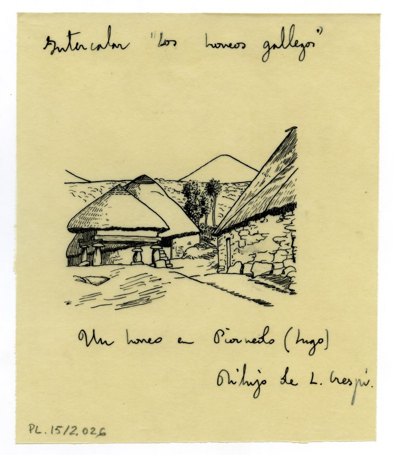 Dibujo de un hórreo en Piornedo, copiado de un original de Luis Crespí