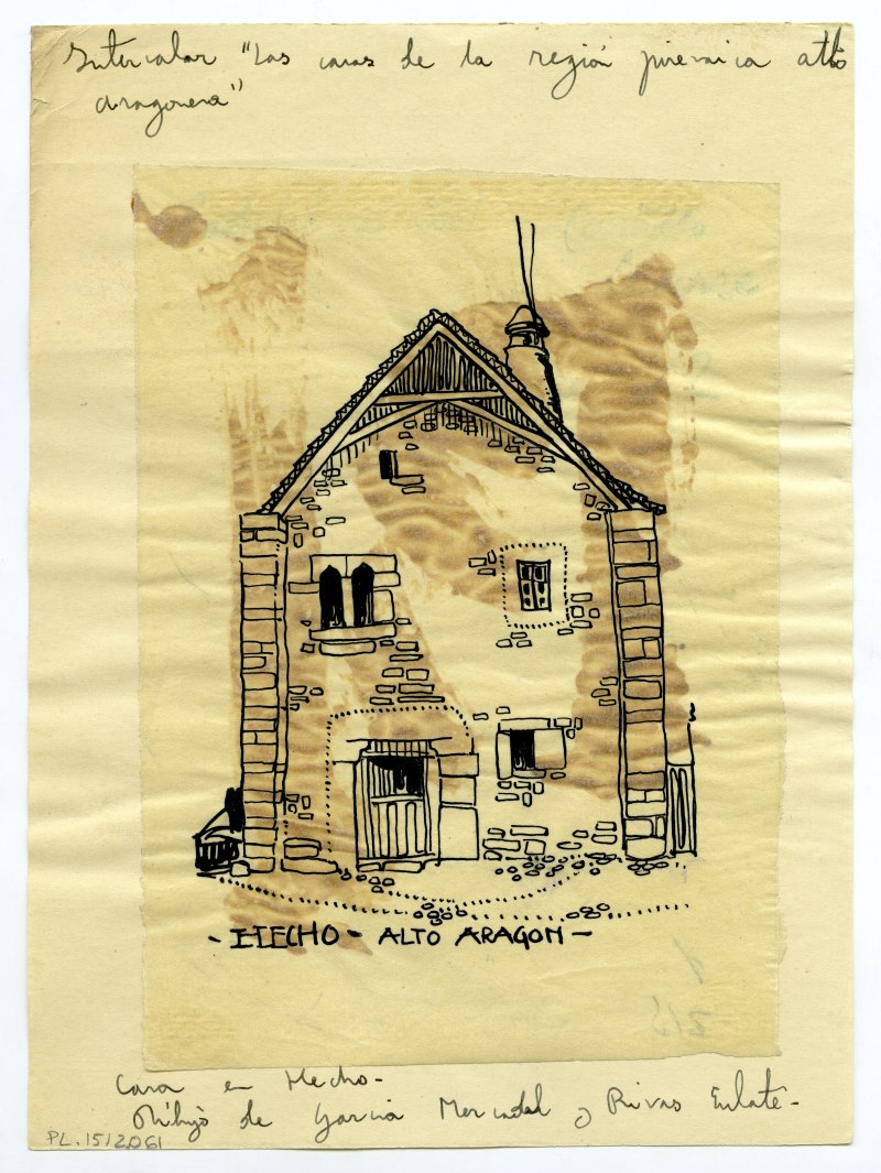 Dibujo de un alzado de casa en Hecho, Alto Aragón, de García Mercadal y Rivas Eulate