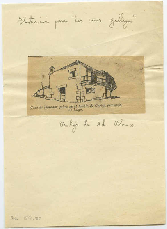 Reproducción del dibujo de una casa de labrador pobre en Curtis, Lugo (sic), de Adolfo Blanco