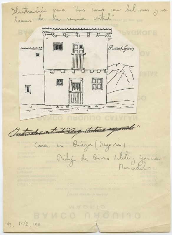 Reproducción del dibujo de una casa en Riaza, de García Mercadal y Rivas Eulate