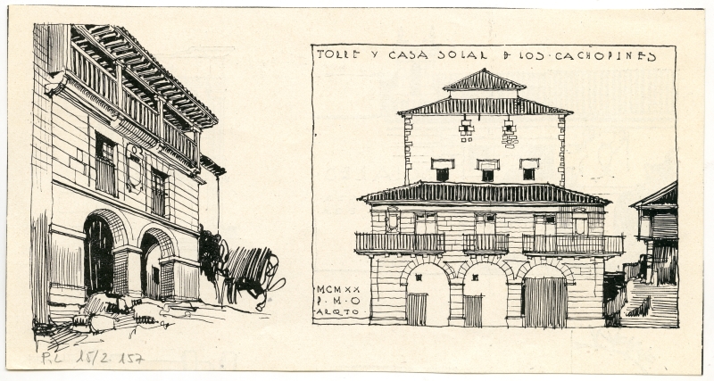 Reproducción dos dibujos de casas solariegas de Cantabria, de Pedro Muguruza