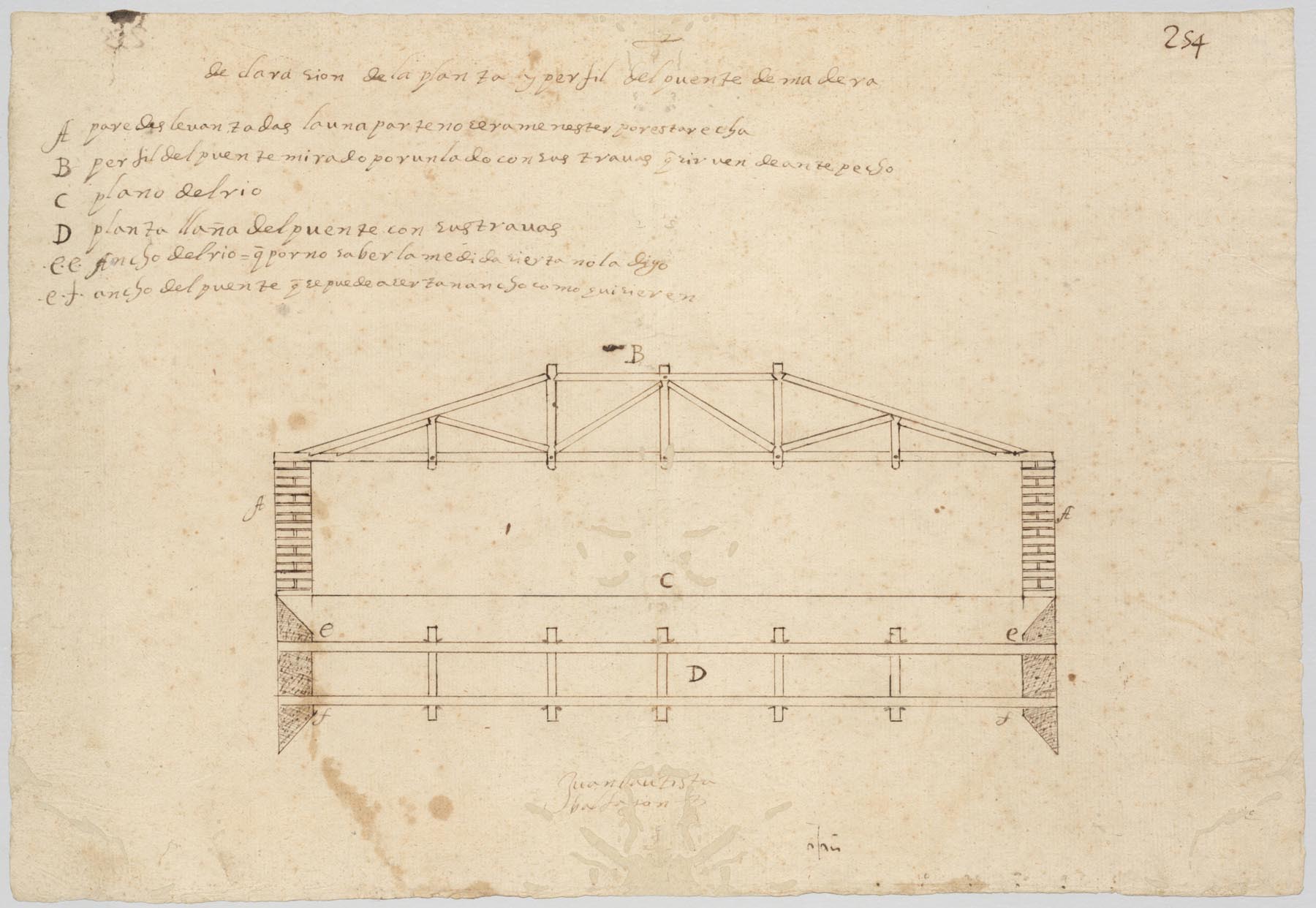 Plano de puente de madera para paso del rebaño por el rio Segura junto a la Ñora.
