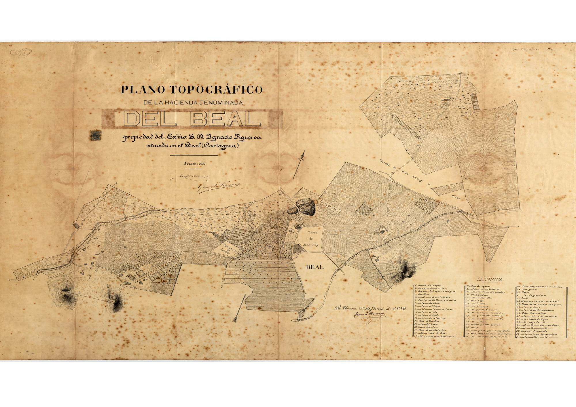 Plano topográfico de la Hacienda denominada del Beal, propiedad del Excelentísimo Señor D. Ignacio Figueroa, situada en El Beal.
