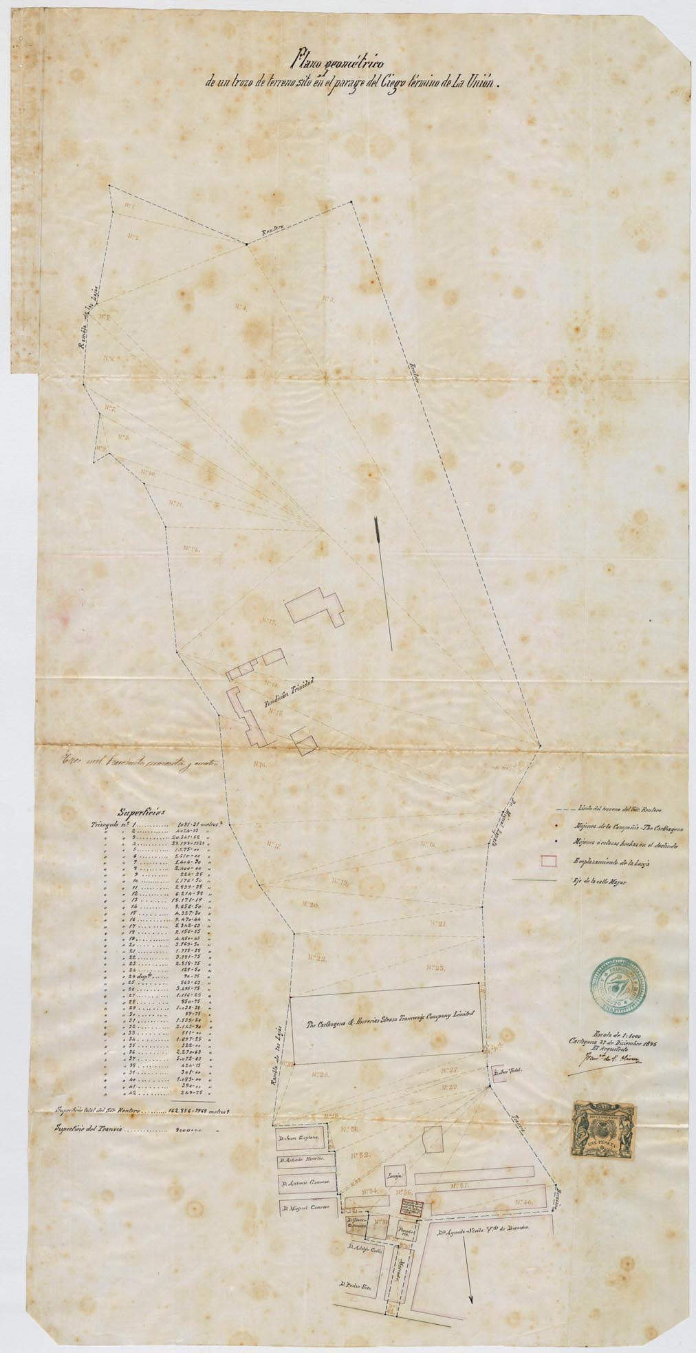 Plano geométrico de un trozo de terreno sito en el Paraje del Ciego, término de La Unión (Cartagena).