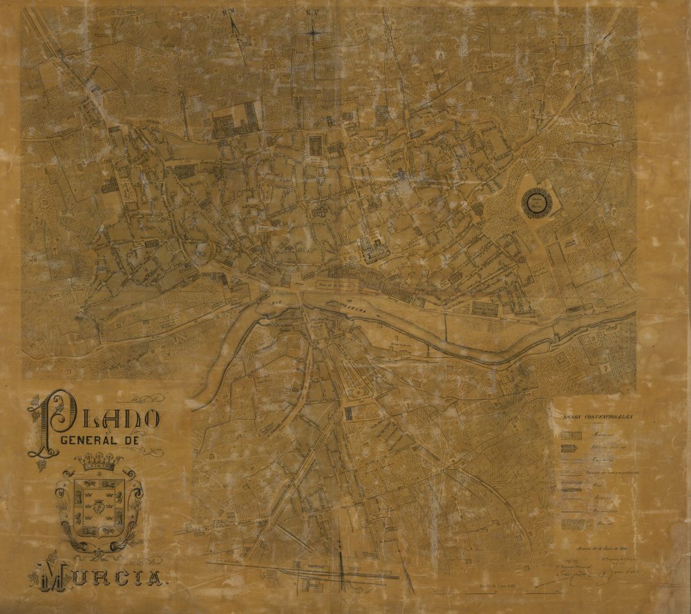 Copia del plano general de la ciudad de Murcia, de 16 de julio de 1896, de Pedro García Faria y Pedro Cerdán Martínez.