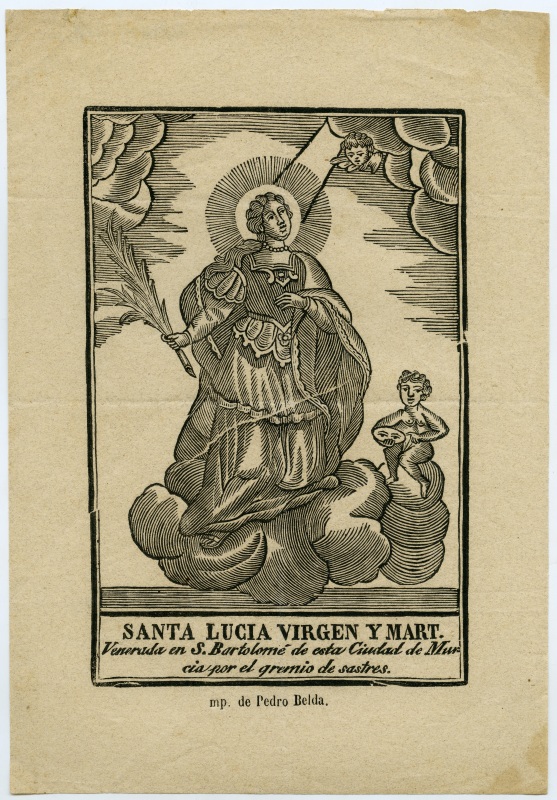 Xilografía con la imagen de Santa Lucía de la iglesia parroquial de San Bartolomé de Murcia