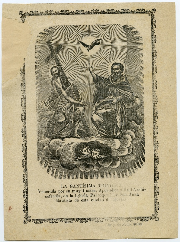 Xilografía con la imagen de la Santísima Trinidad de la iglesia parroquial de San Juan Bautista de Murcia