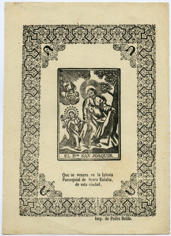 Xilografía con la imagen de San Joaquín de la iglesia parroquial de Santa Eulalia de Murcia