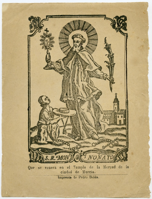 Xilografía con la imagen de San Ramón Nonato de la iglesia del convento de La Merced de Murcia