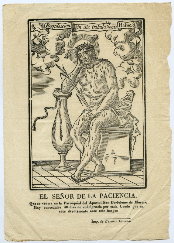 Litografía con la imagen del Señor de la Paciencia de la iglesia parroquial de San Bartolomé de Murcia