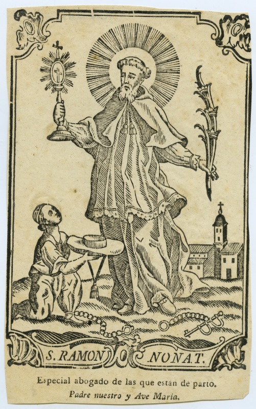 Xilografía con una imagen de San Ramón Nonato