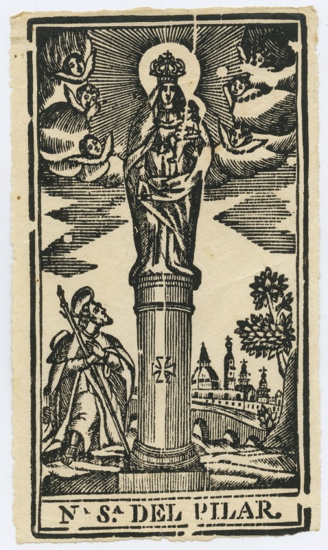 Xilografía con una imagen de Nuestra Señora del Pilar