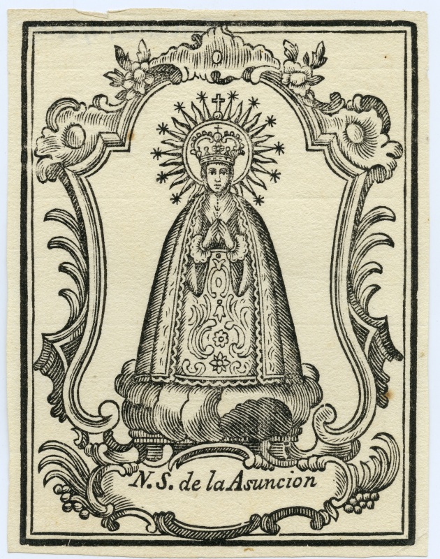 Xilografía con una imagen de Nuestra Señora de la Asunción