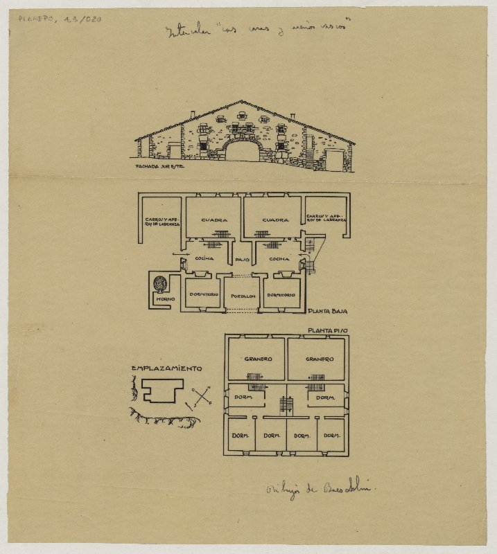 Dibujo de alzado y plantas del caserío Capelastegui, en Apatamonasterio, copiado de un original de Baeschlin